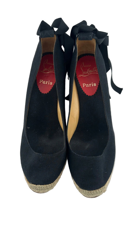 Christian Louboutin - Formentera Black Canvas Espadrille Wedges - 38