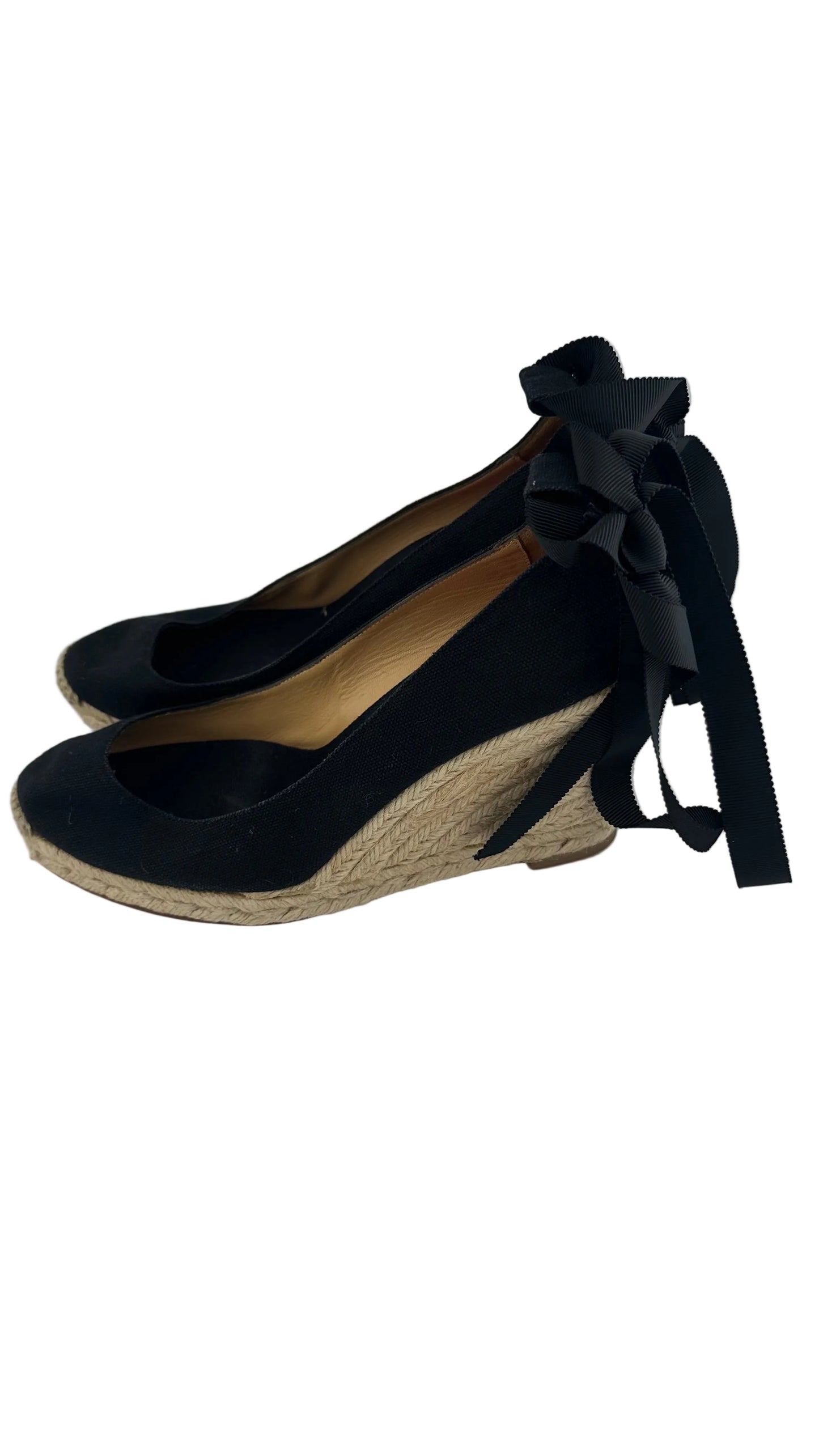 Christian Louboutin - Formentera Black Canvas Espadrille Wedges - 38