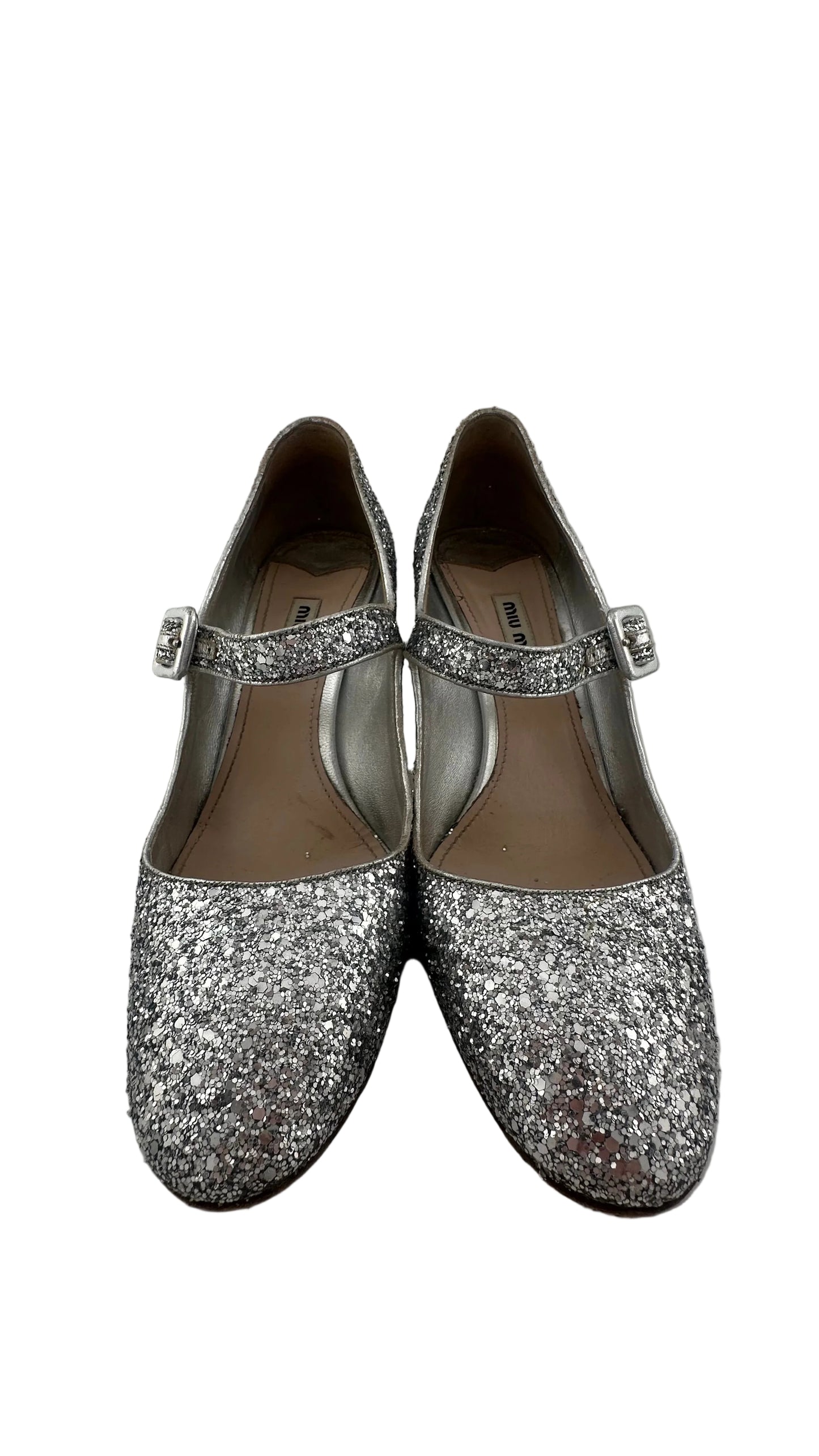 Miu Miu - Silver Glitter Mary Jane Heels - 39