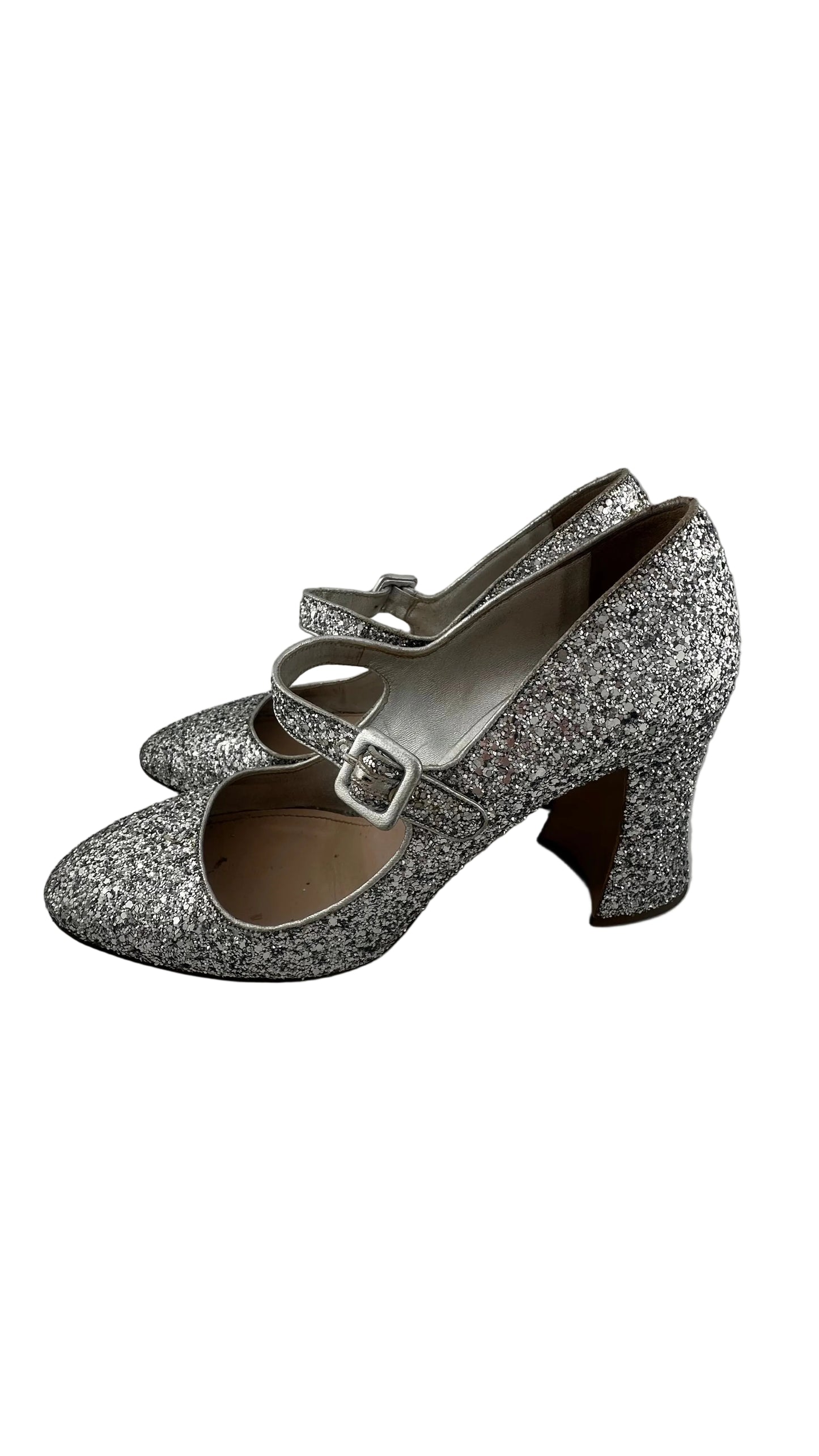 Miu Miu - Silver Glitter Mary Jane Heels - 39