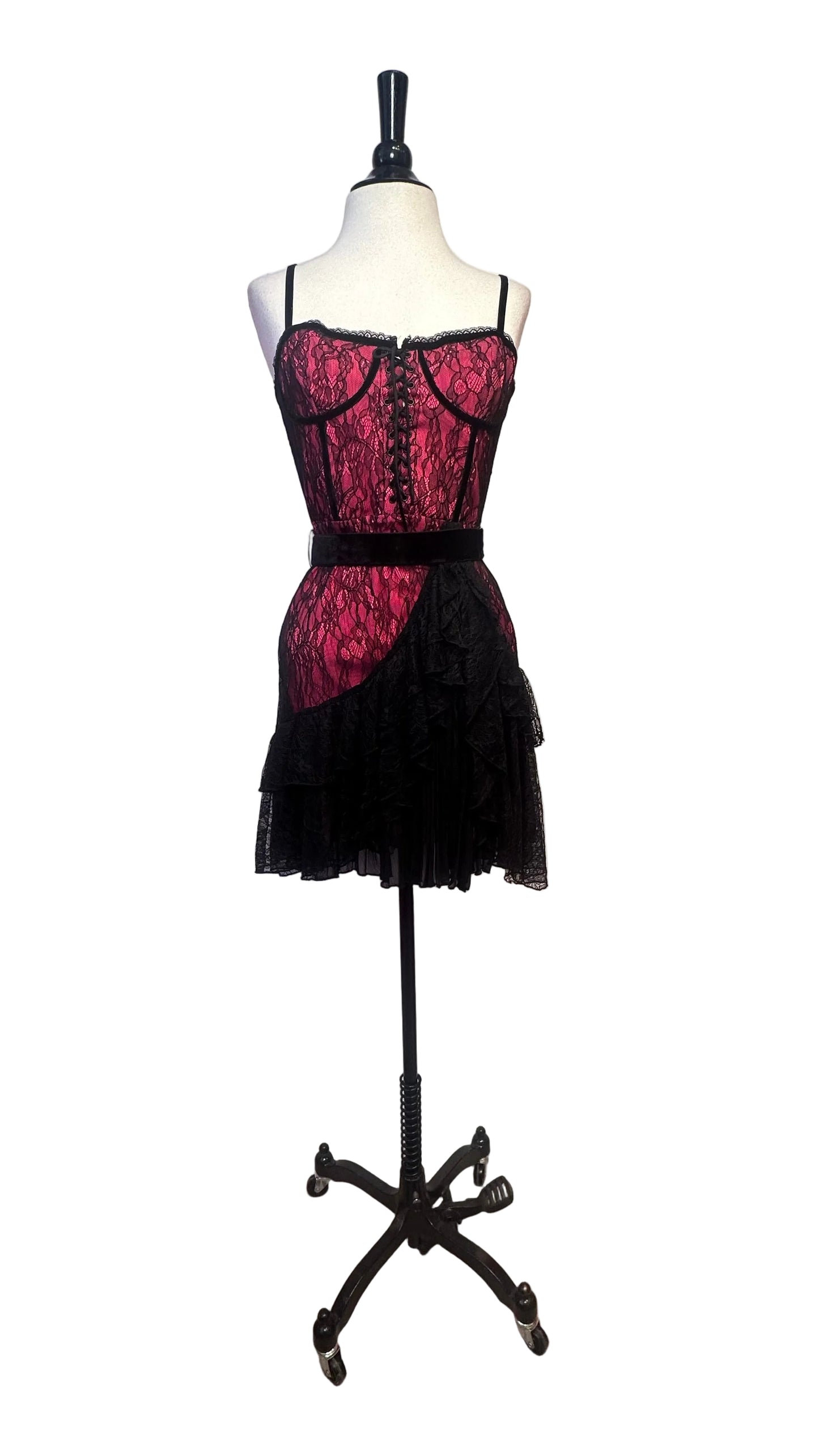 Alice + Olivia - Chantil Hot Pink and Black Lace Mini Dress - 0