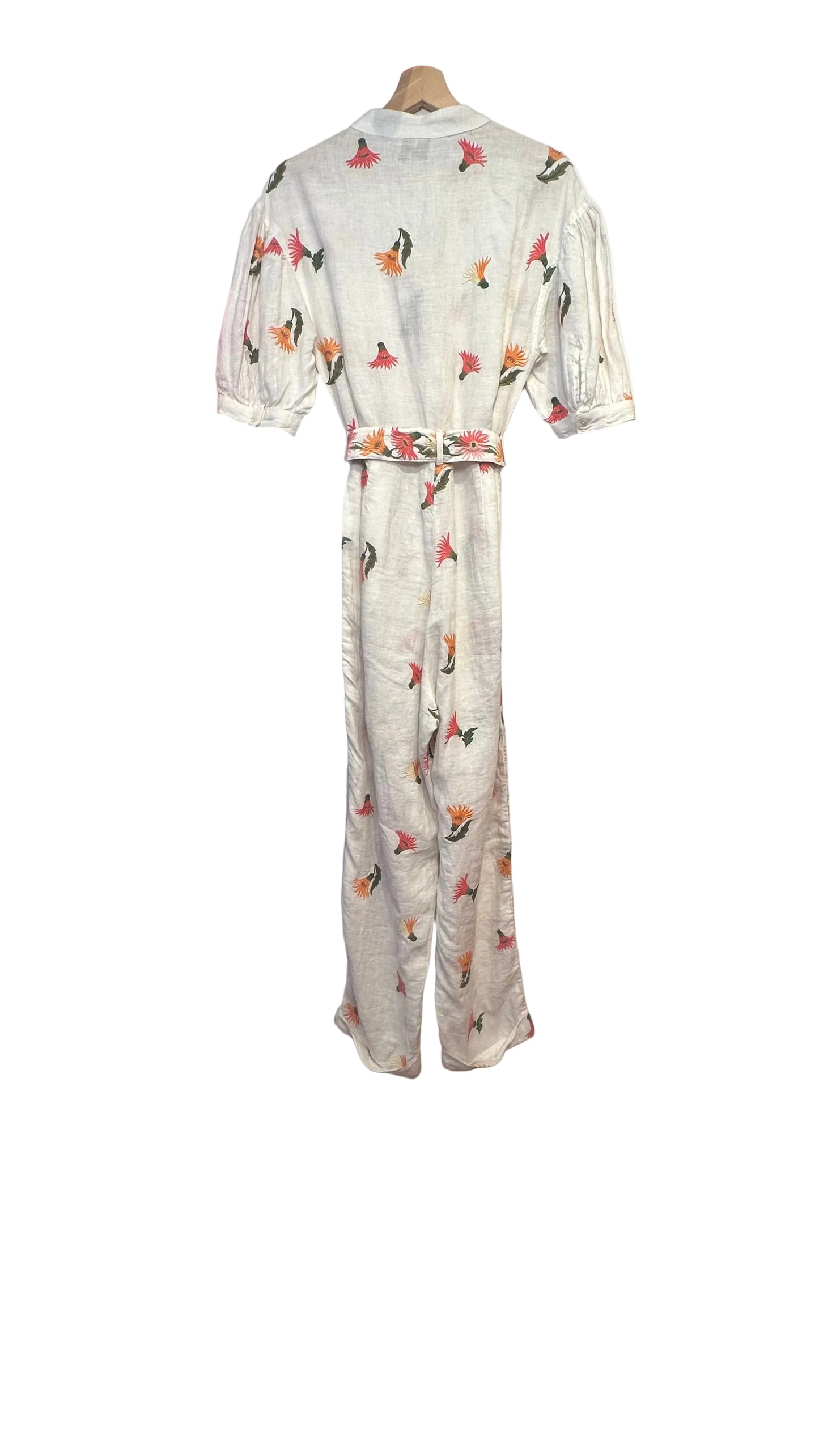 Hannah Artwear - Jaya Floral Embroidered White Linen Jumpsuit - 1