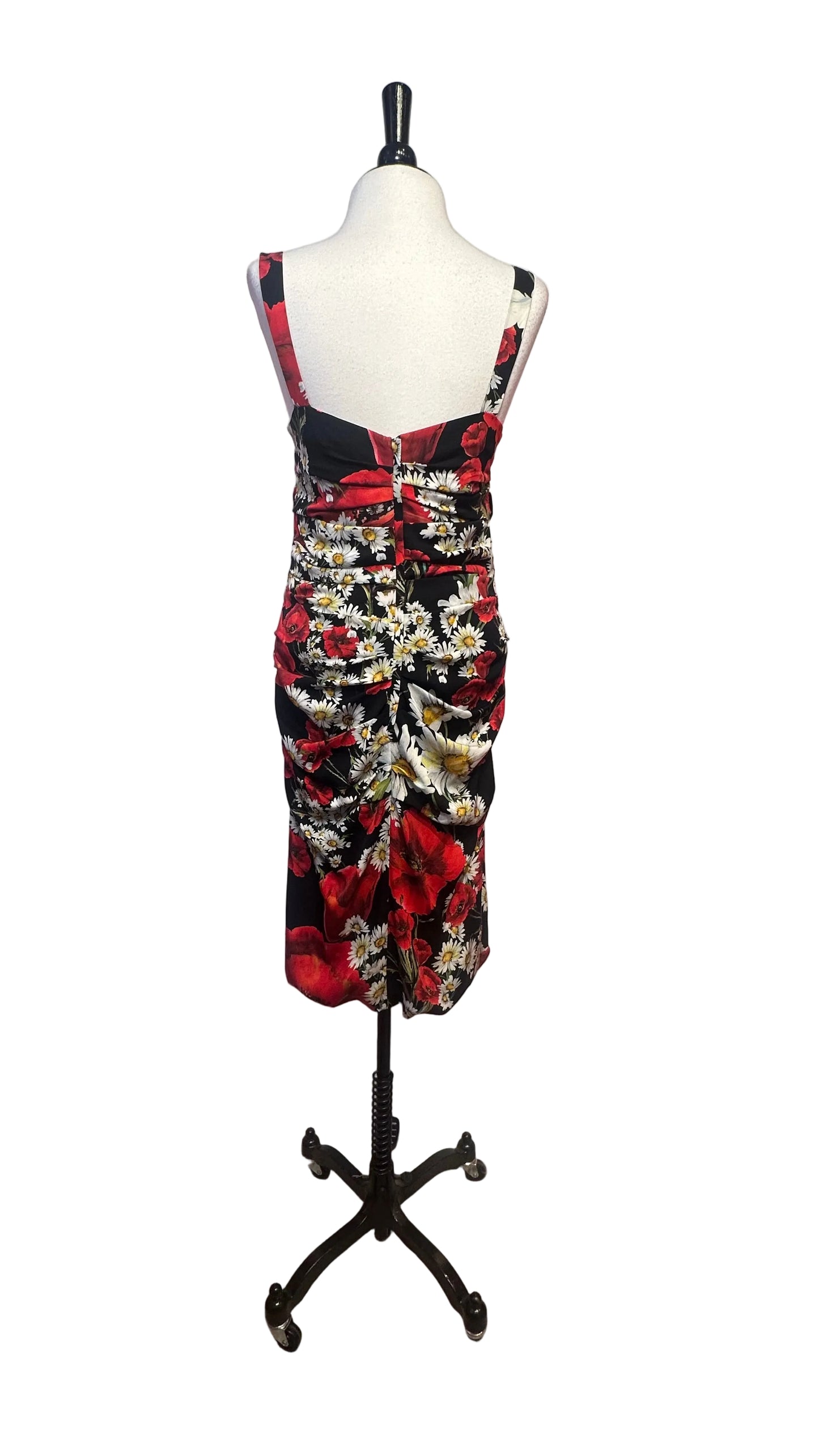 DOLCE & GABBANA - Black Poppy and Daisy Ruched Dress - 44