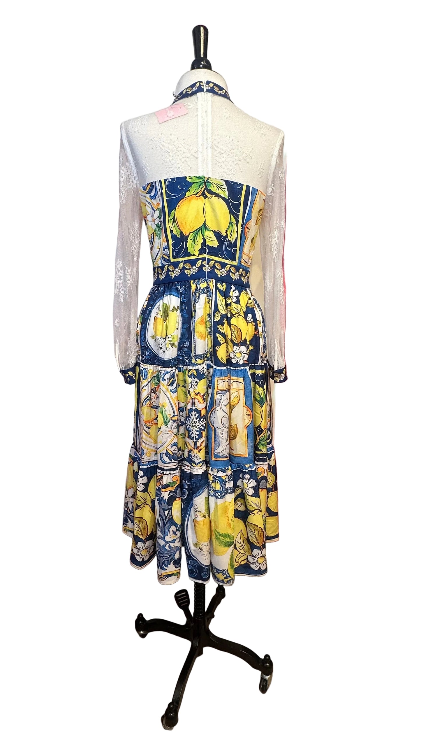 DOLCE & GABBANA COPY - Blue and Yellow Majolica and Lemon Print Dress - 4