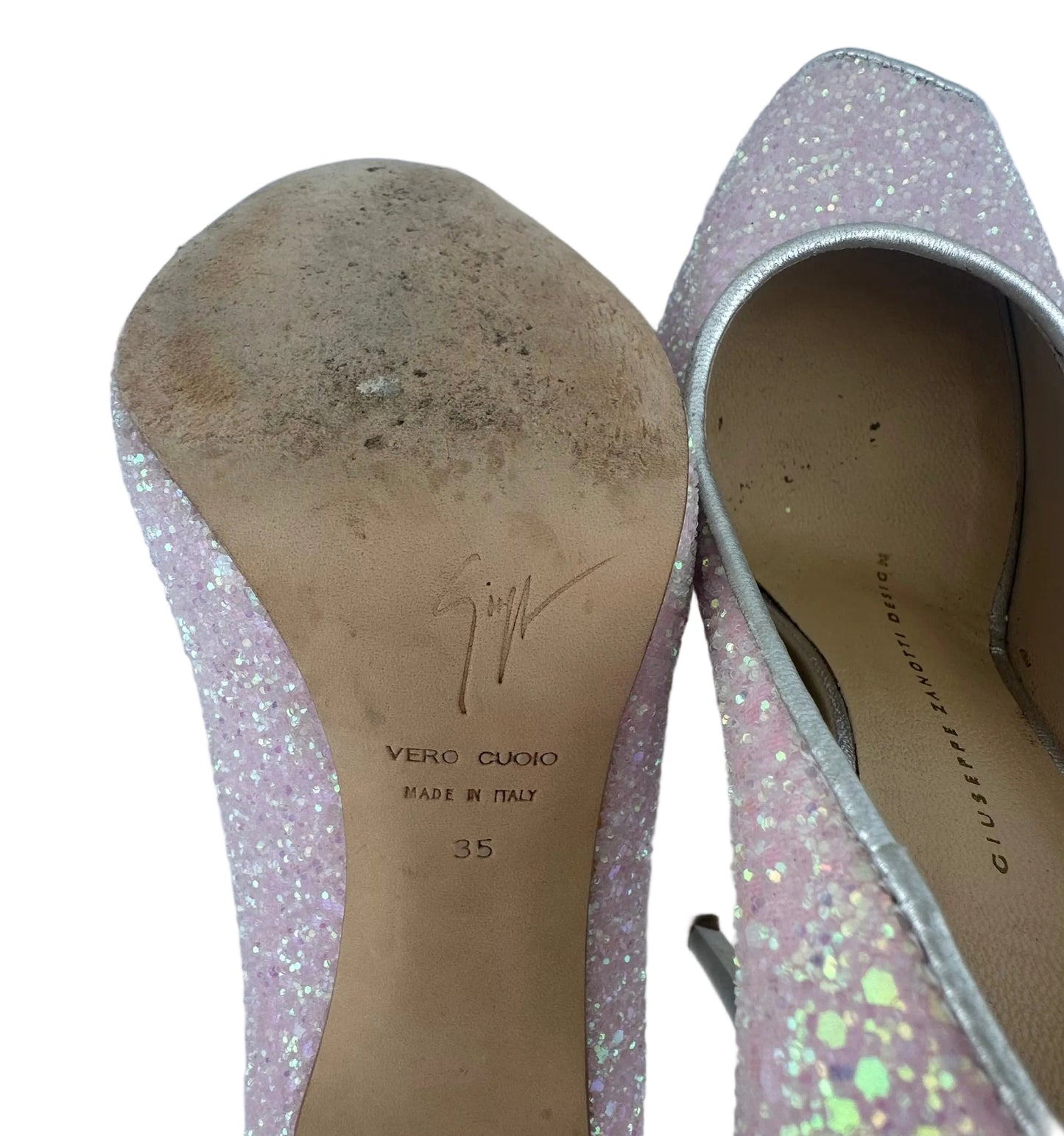Giuseppe Zanotti - Barbie Pink Sparkle Peep Toe Heels - 35
