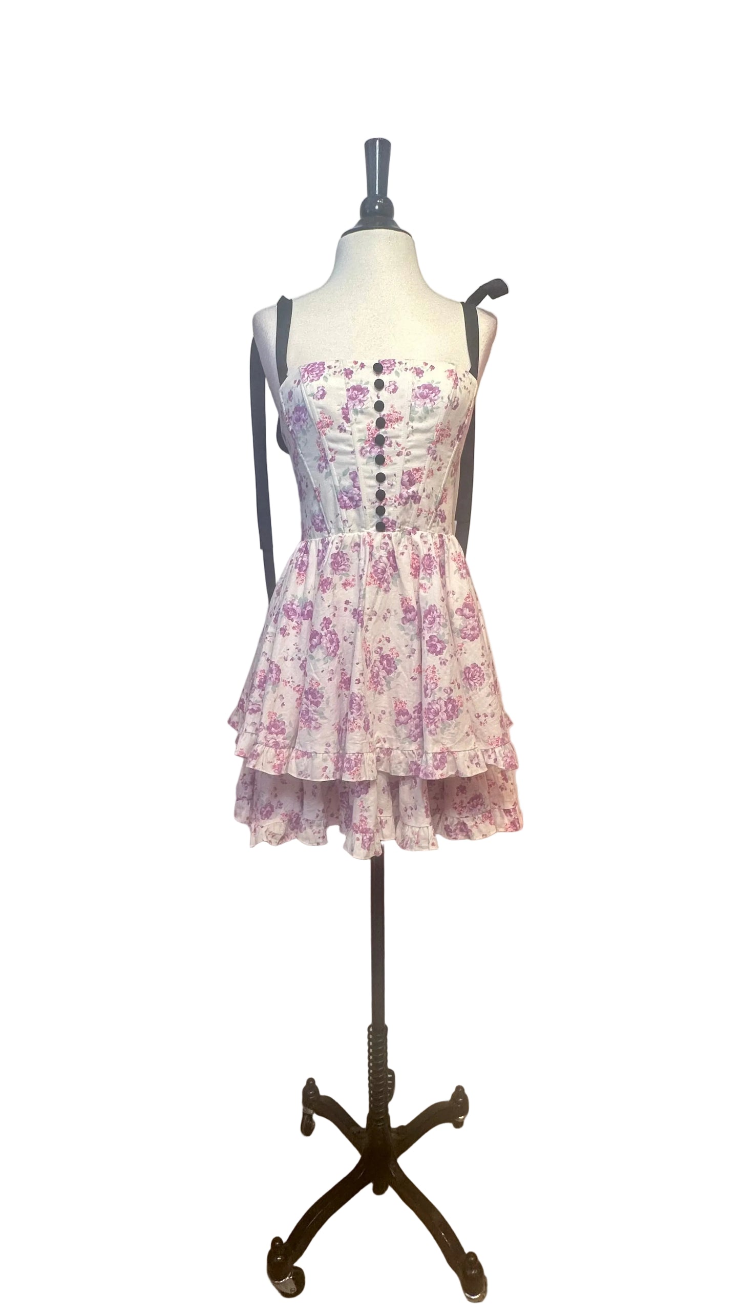 Adeirlina - Catalina White and Purple Floral Corset Dress - X-Small