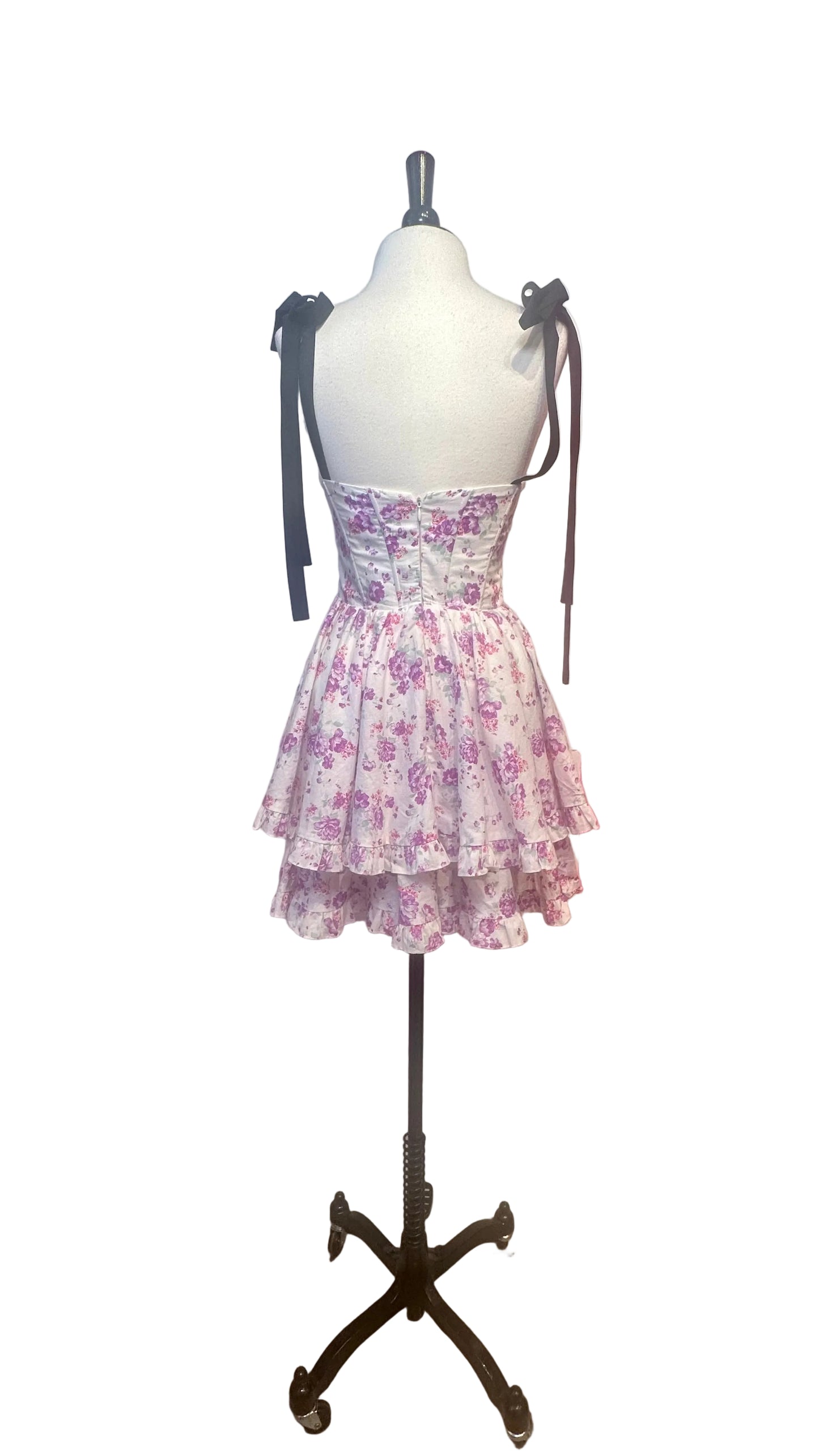 Adeirlina - Catalina White and Purple Floral Corset Dress - X-Small