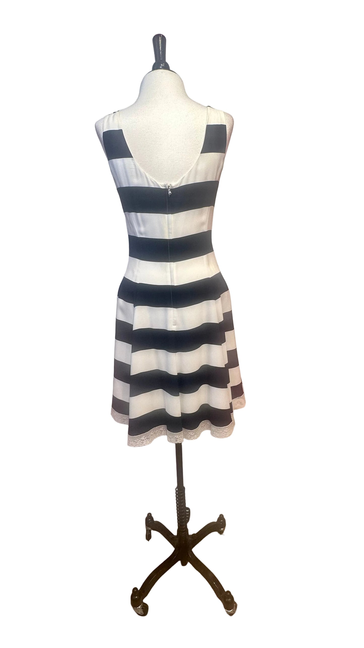 DOLCE & GABBANA - Cherry Embellished Navy Striped Dress - 42