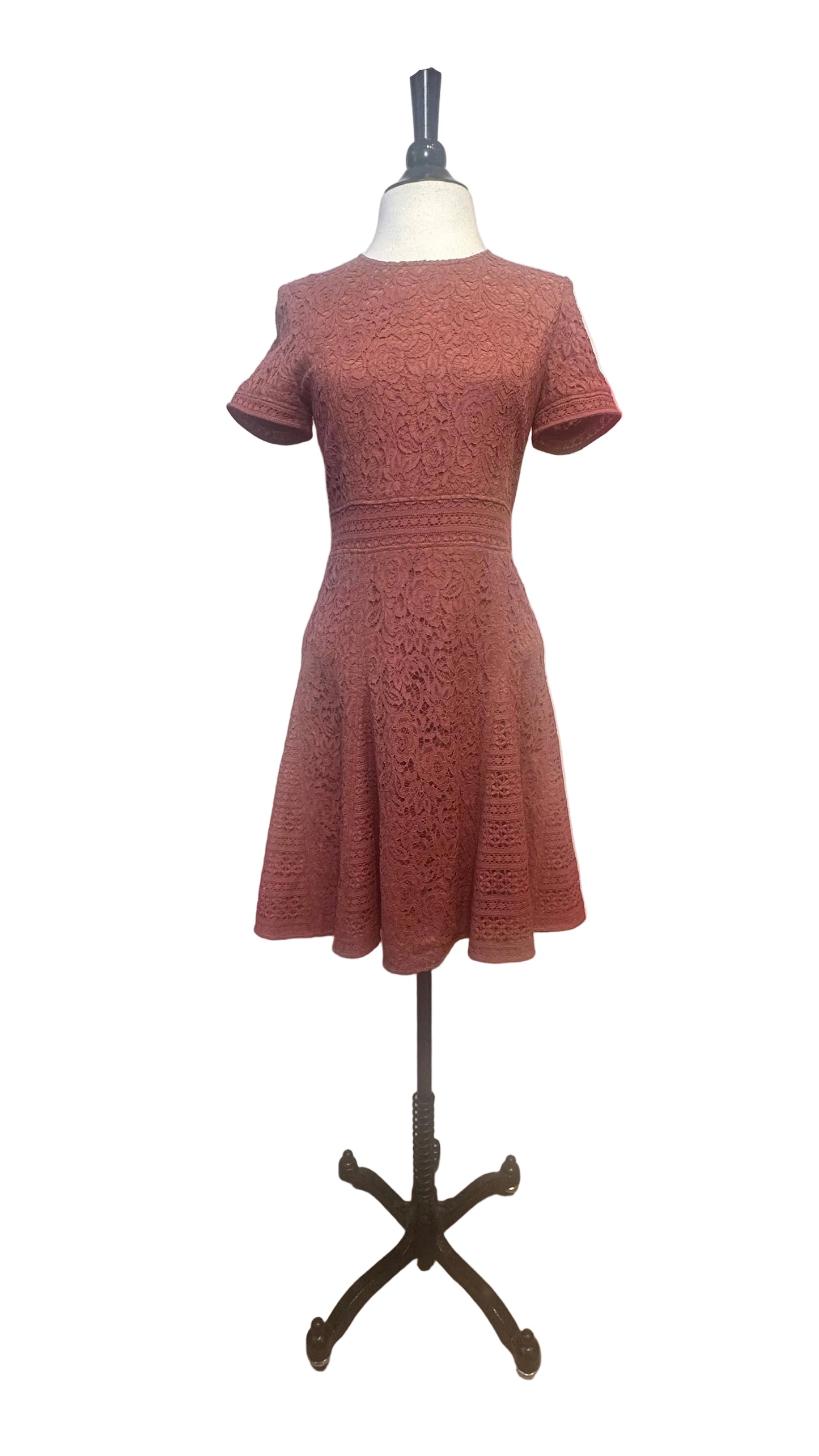 Burberry - Dusty Rose Italian Lace A-Line Dress - 4
