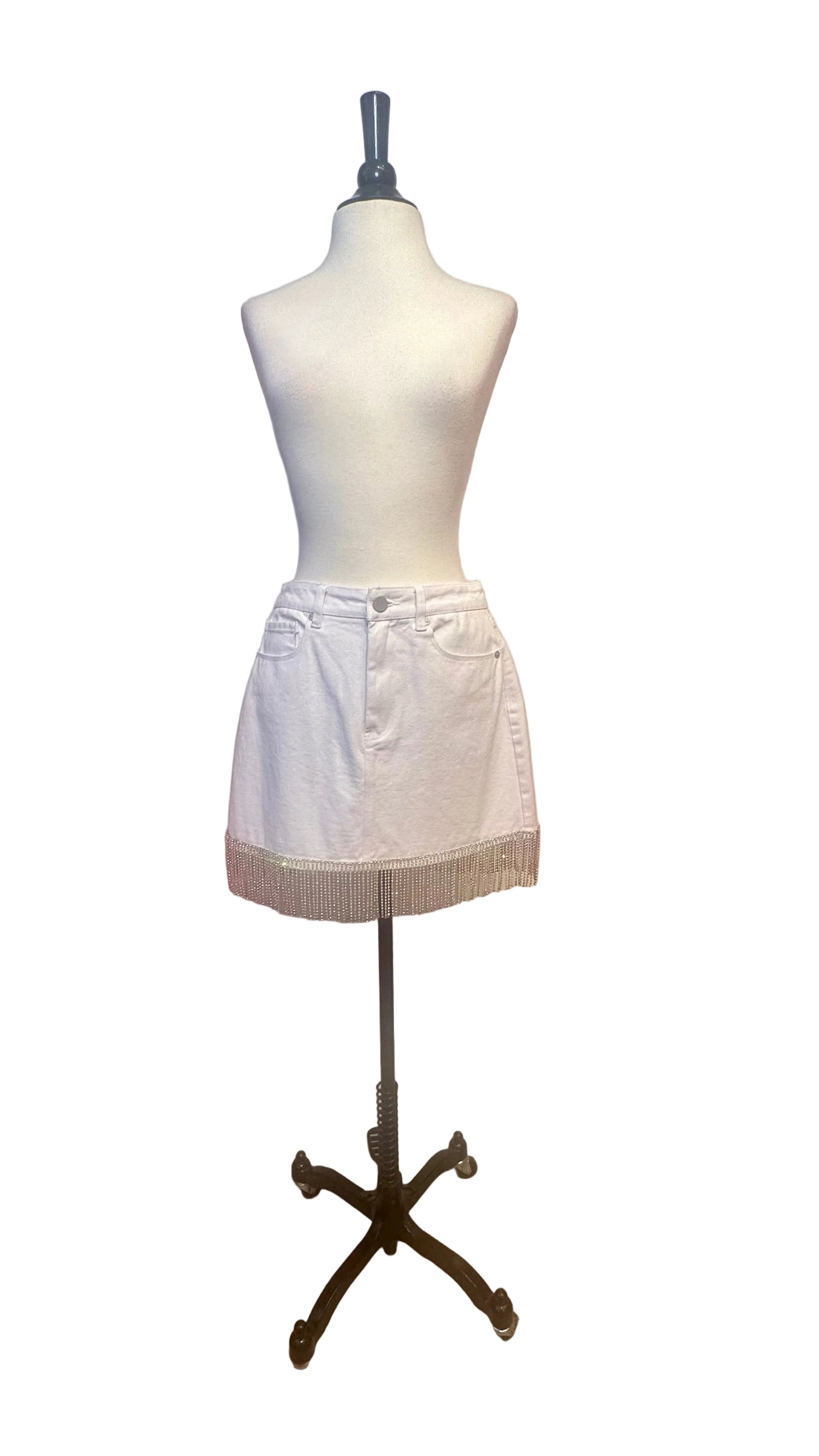 BLANKNYC - White Rhinestone Fringe Denim Miniskirt - 27