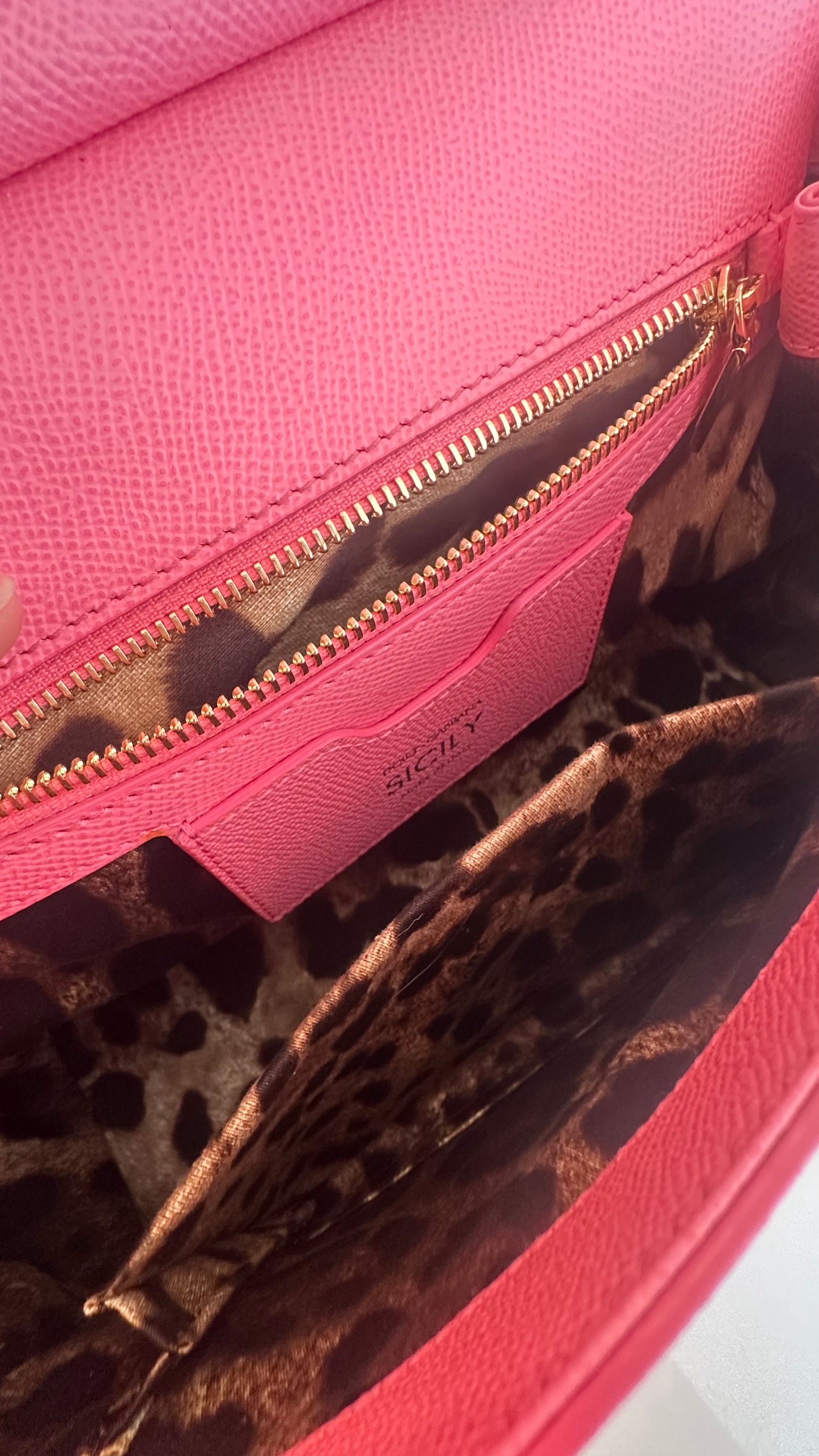 DOLCE & GABBANA - Sicily Medium Pink Leather Handbag with Floral Scarf Chain