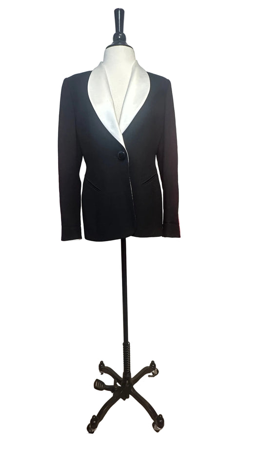 Christian Dior - VINTAGE Black Evening Blazer with Satin Shawl Collar - 8P