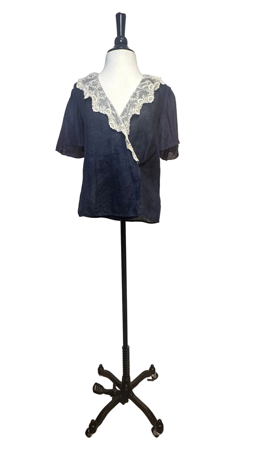 Ralph Lauren Blue Label - Vintage Navy Linen Wrap Top - 4