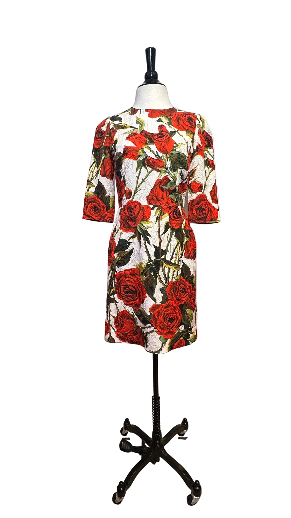 DOLCE & GABBANA - Rose Print Brocade Dress - 40