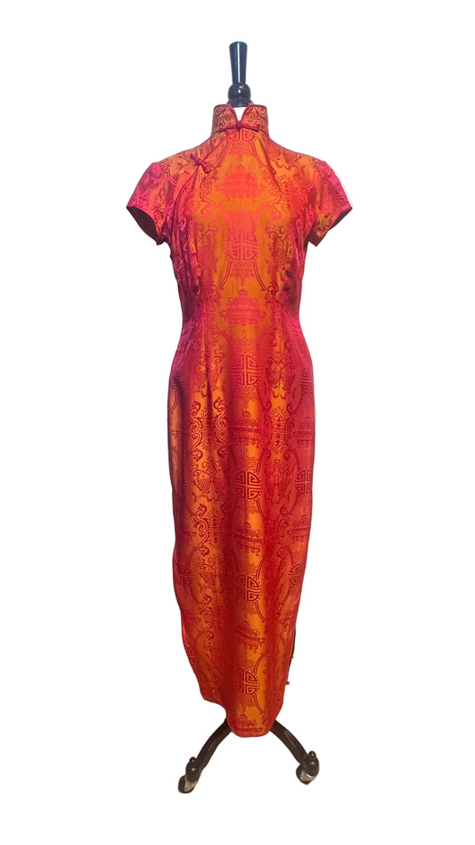 Shanghai Tang - VINTAGE Tang Qipao - Orange and Pink Silk - 8